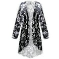 thumbnail image 1 of Women's Plus size Tall Cascading Cardigan Cascade Silver Magnolia Designer Print Slinky Casual Long Flowy Drape Mid-Weight Duster Sweater Made in USA, 1 of 4