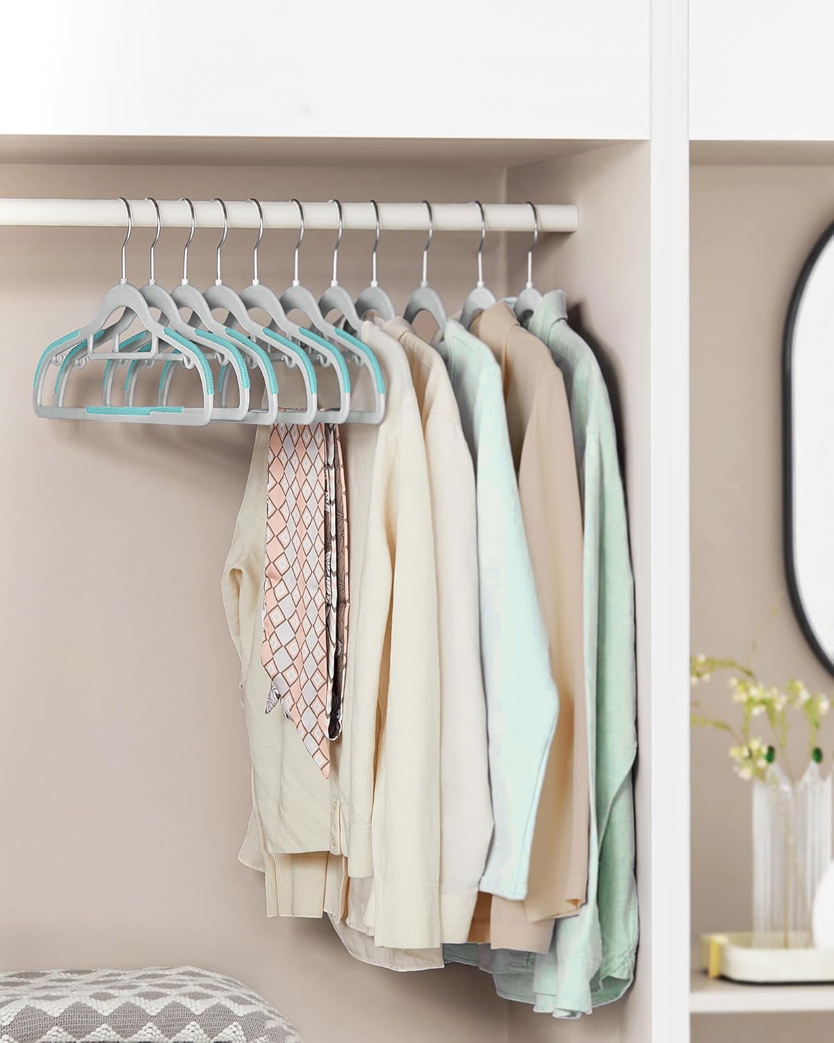 Cozymood 50 Pack Coat Hangers Heavy-Duty 360° Swivel Hook Plastic Hangers with Non-Slip Design Space-Saving Light ,White