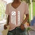 thumbnail image 2 of T-Shirt à Manches Courtes pour Femmes Liquidation T-Shirt en Chiffon pour Femmes T-Shirt de Baseball Imprimé Lettres de Baseball Col en V Manches Courtes, 2 of 4