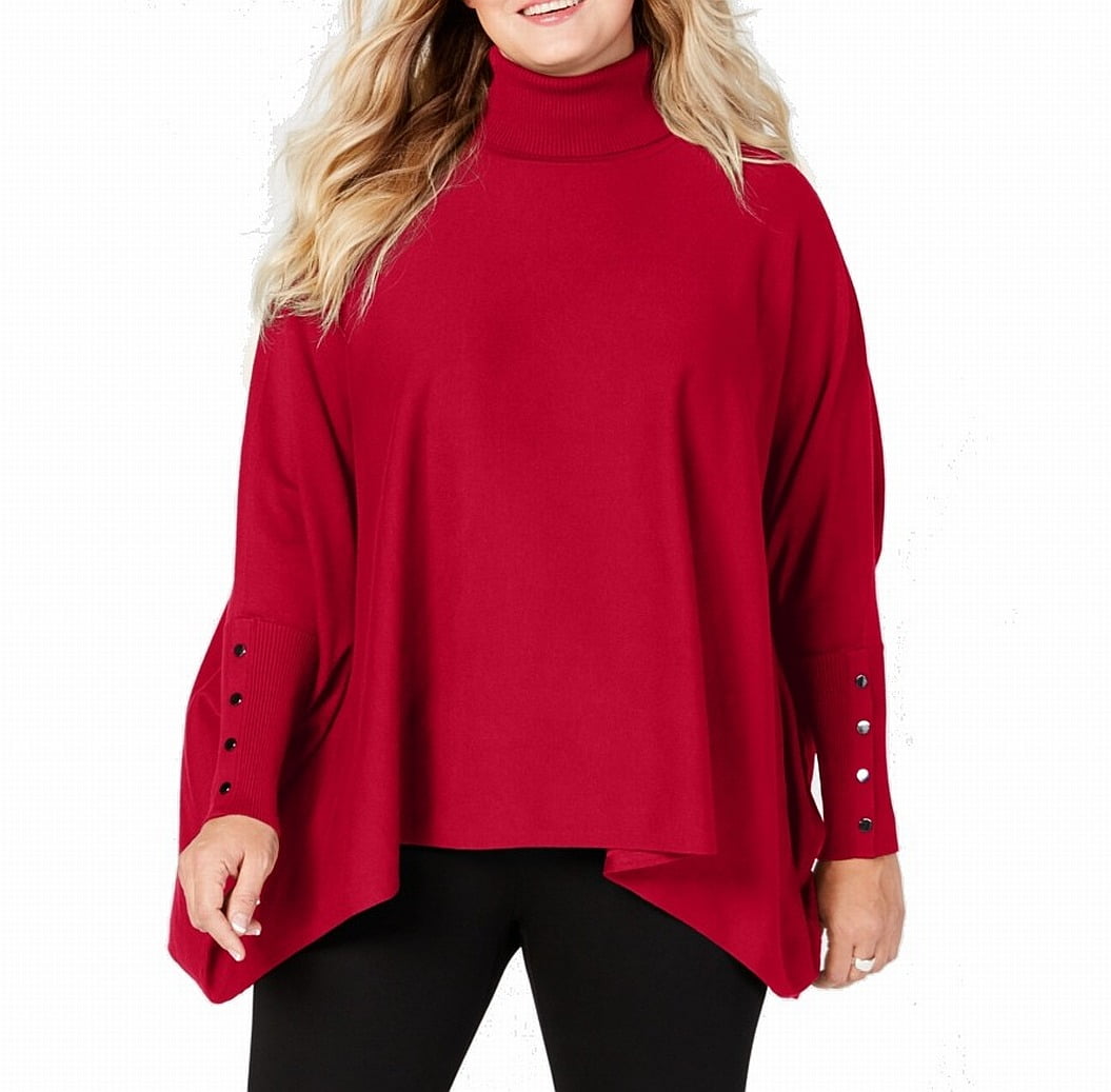 Alfani - Womens Sweater Plus Poncho Turtleneck Rib-Trim 1X - Walmart ...