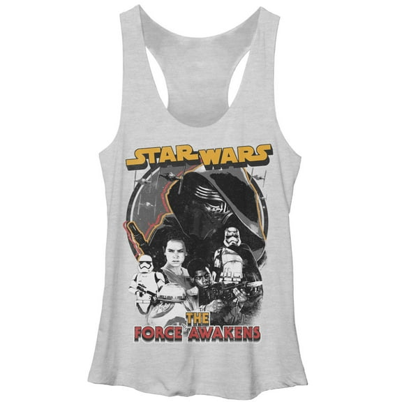 Women's Star Wars The Force Awakens Distressed  Racerback Tank Top White Heather X Large