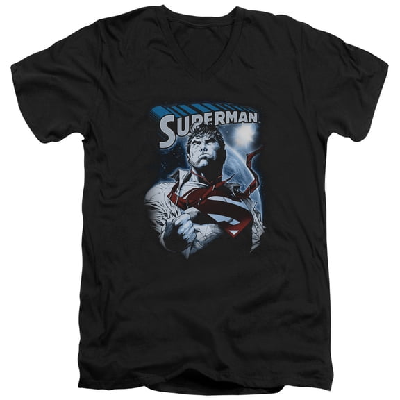 Superman Protect Earth Adult V-Neck T-Shirt 30/1 T-Shirt Black