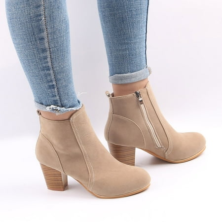 

Tejiojio Fall Clearance Fashion Women Square Heel Buckle Strap Solid Color Mid Boot Keep Warm Snow Boots