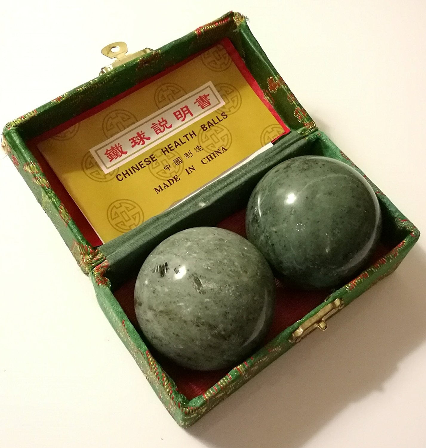 Blackish Jade Green Marble Stone Chinese Healthy Exercise Massage Baoding Balls