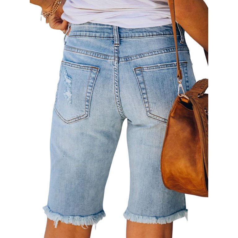 Frontwalk Short Trousers for Women Stretch Denim Jeans Shorts