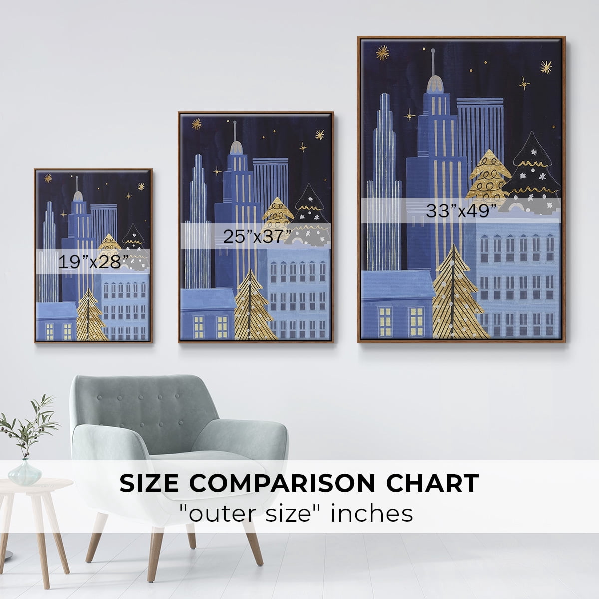 Holiday Night Collection B - Framed Gallery Wrapped Holiday Canvas - 17 x 25 - Rosewood Frame