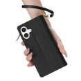 thumbnail image 6 of Allytechgroup Compatible with iPhone 16 Plus Flip Case with Lanyard, PU Leather Credit Card Slot Shockproof Protective Back Cover Phone Wallet Case with Shoulder Strap for iPhone 16 Plus, Black, 6 of 9