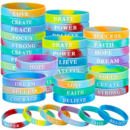 60 Pieces Motivational Quote Silicone Bracelets Inspirational Rubber