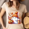 thumbnail image 4 of Cute Ghost Graphic Tee | Pumpkin Latte Autumn Shirt | Unisex Casual T-Shirt, Natural, Size S, 4 of 6