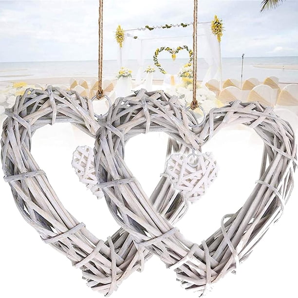 2 piezas de corona de mimbre colgante, corazón de mimbre DIY, corona de corazón de mimbre, corona de mimbre artesanal, adecuada para bodas, fiestas de cumpleaños, decoración de paredes
