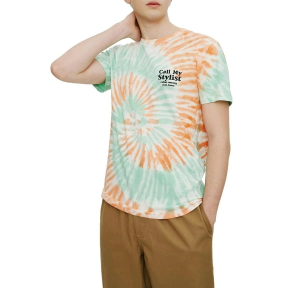 Eleven Paris Men's Call My Stylist TieDye T-Shirt in Subtle Green Tie Dye-Size M
