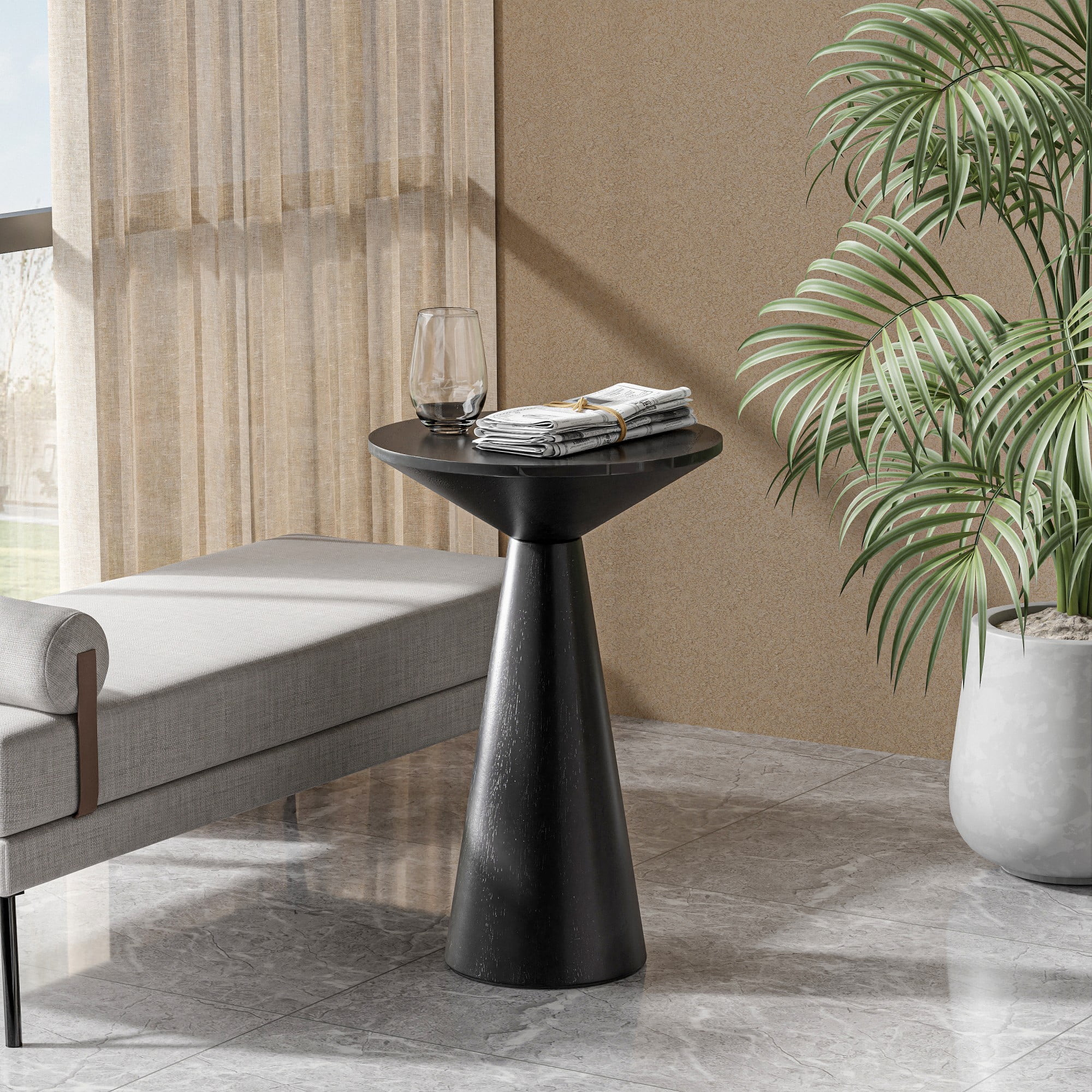 COZAYH Farmhouse Pedestal Small End Table Round Martini Table Wood Plant Stand Rustic Drink Table for Small Space Living Room, Bedroom, Black