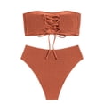 thumbnail image 3 of Bikini ZAFUL tipo bandeau texturizado sin tirantes para mujer, color liso, 3 of 6