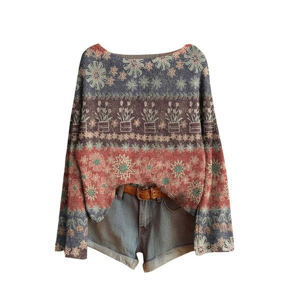 Fengactive Knit Tops for Women Fall 2025 Vintage Oversized Long Sleeve Shirts Graphic Cute Casual Pullover Sweaters