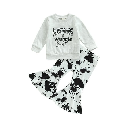 

Bagilaanoe 2pcs Toddler Baby Girl Long Pants Set Letters Print Short Sleeve Pullover Tops + Flared Trousers 6M 12M 18M 24M 3T 4T Kids Casual Outfits