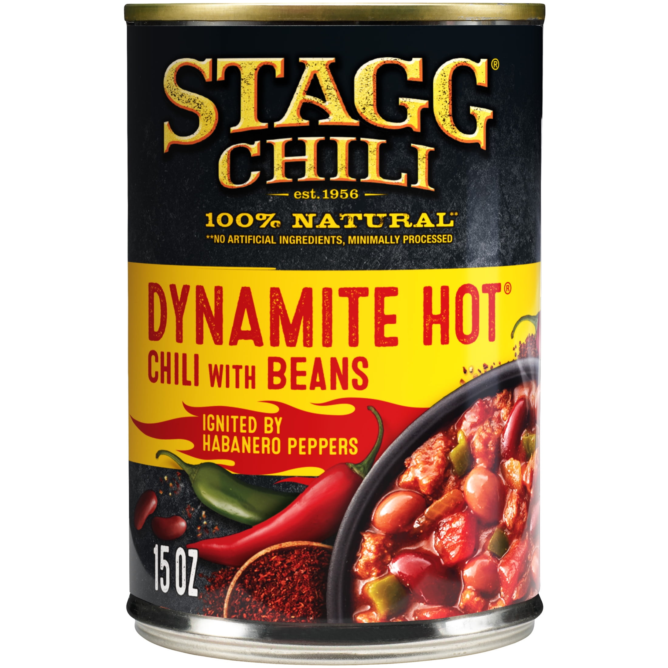 (2 pack) STAGG DYNAMITE HOT Chili with Beans Beef, Shelf-Stable, 15 oz Steel Can