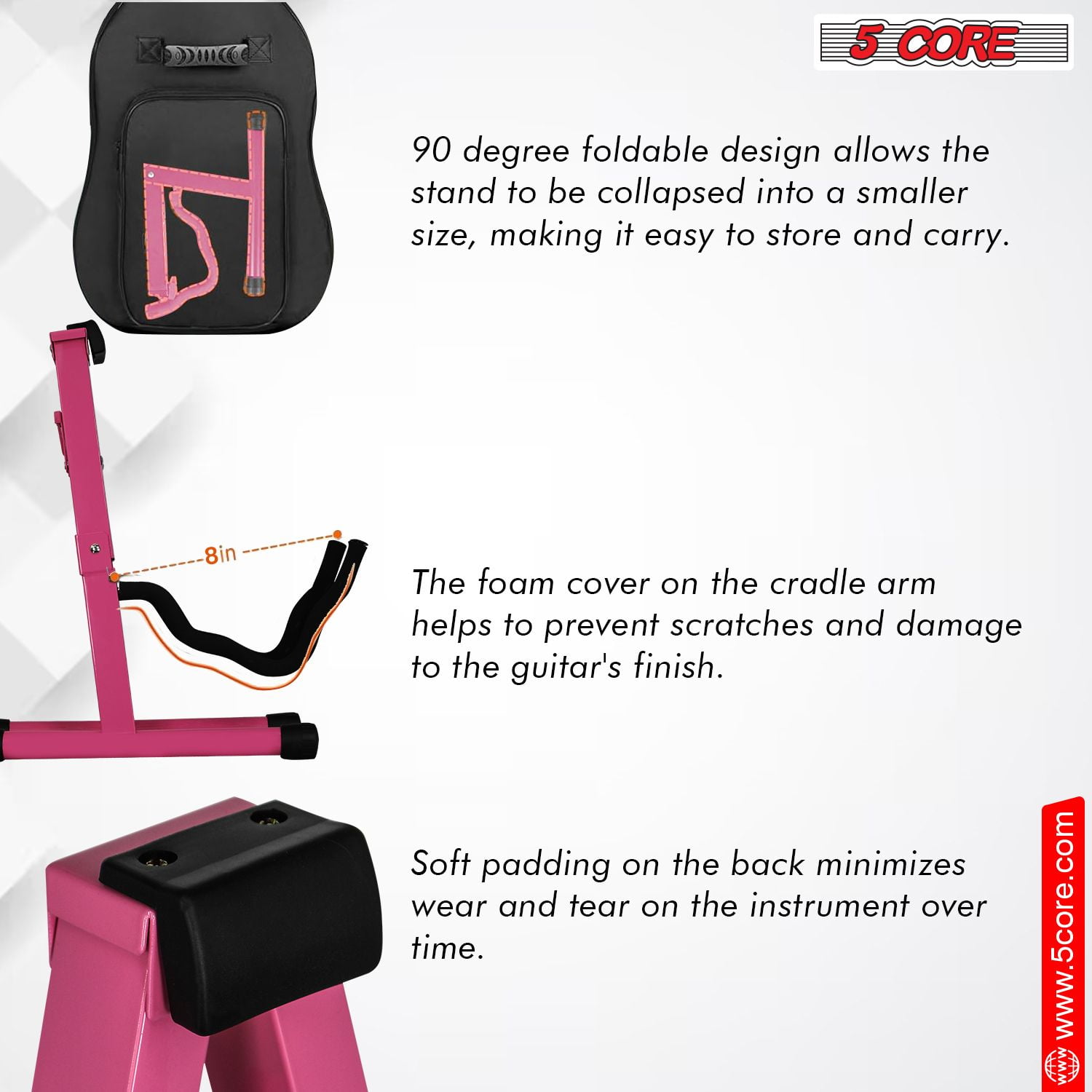 Double Guitar Stand Floor 2Pcs Adjustable Heavy Duty A Frame Universal Folding Acoustic Electric Bass Mandolin Banjo Violin Holder Stands For On Stage Studio - Pink 2PCS