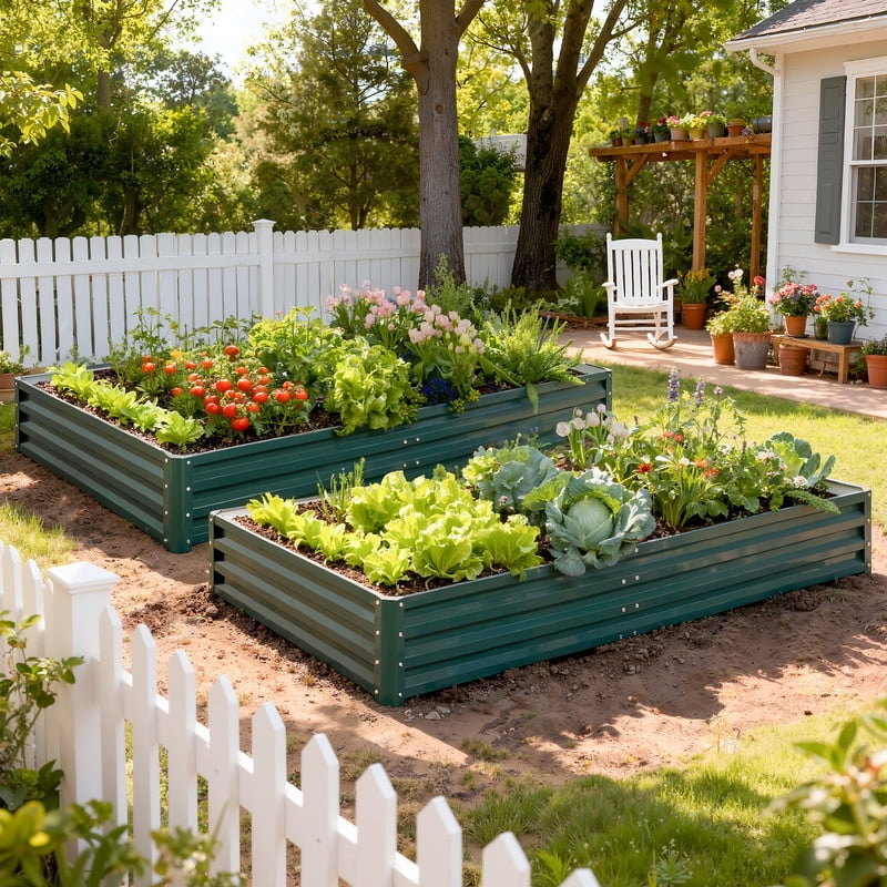 Vineego 8x4x1FT 1PCS Galvanized Raised Garden Bed Square Metal Planter Box for Vegetables Flowers