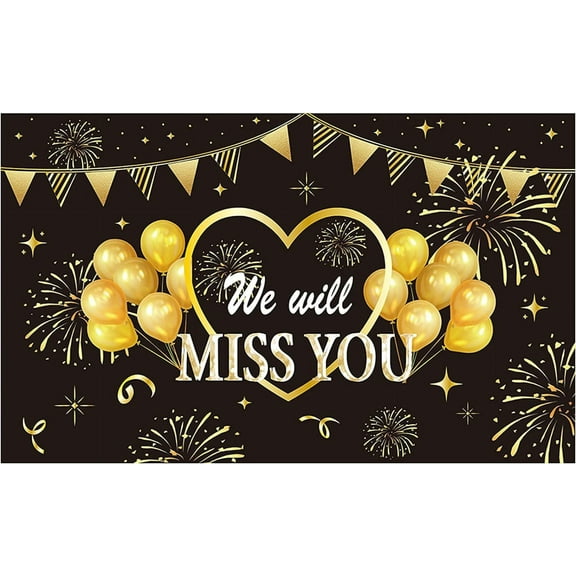 Polyester Hanging Banner Sign Party Decoration Supplies Celebration Backdrop WE WILL MISS YOU Black 180x110cm