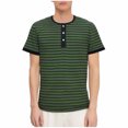 thumbnail image 2 of PNTUTB Summer Men's Striped Casual Half Buttoned Round Neck Pullover Short Sleeve Comfortable Tops, 2 of 6