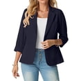 thumbnail image 2 of JWD Women's Slim Fit 3/4 Sleeve Notched Lapel Blazer - One Button Business Office Jacket with Pockets Navy Blue 16, 2 of 6