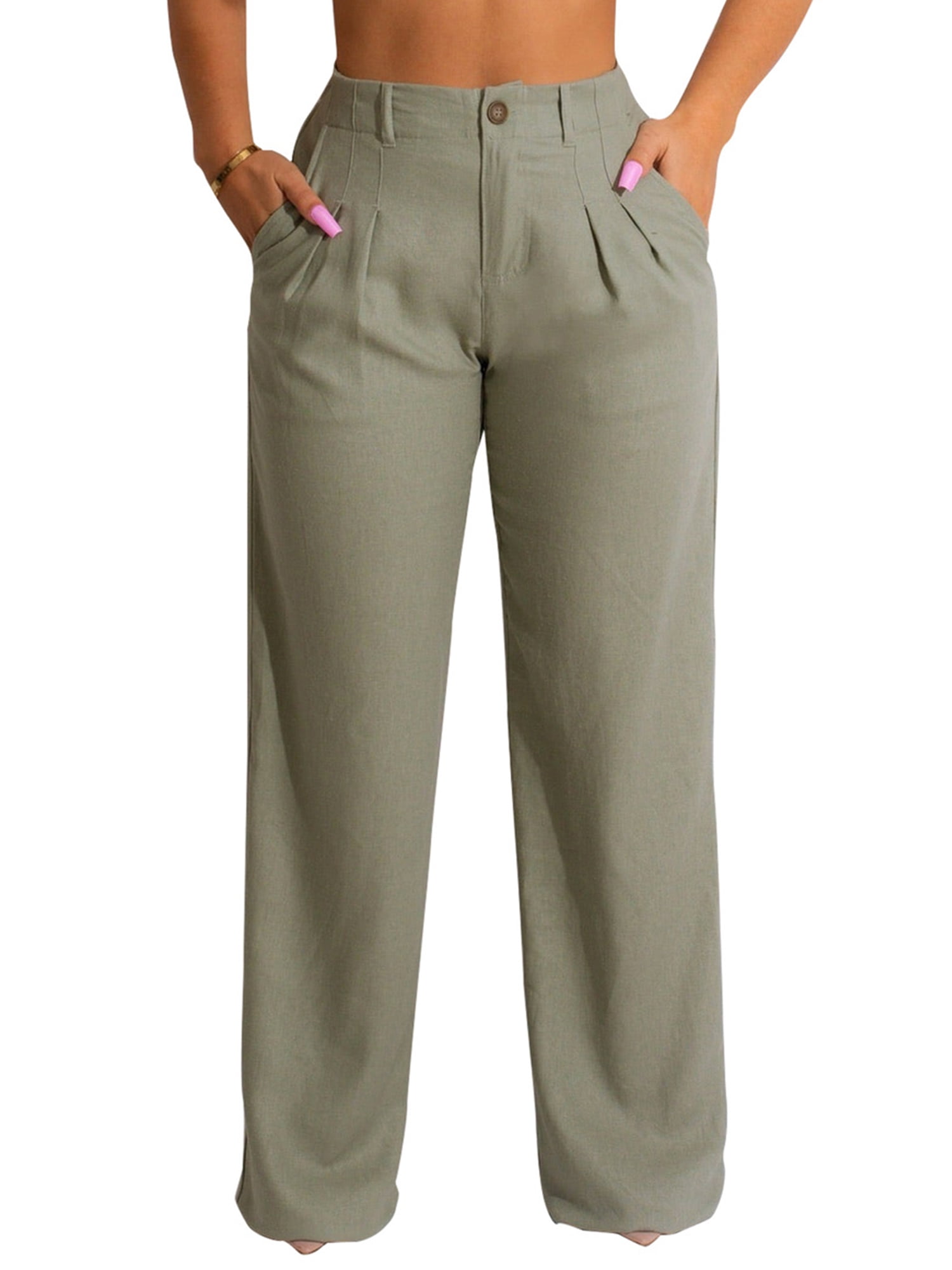 Sanviglor Ladies Long Pants Solid Color Trousers High Waist Bottoms