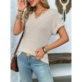 thumbnail image 3 of Womens Dressy Casual Cap Short Sleeve Tops Trendy Summer V Neck Loose Striped T Shirts Blouses  M, 3 of 8