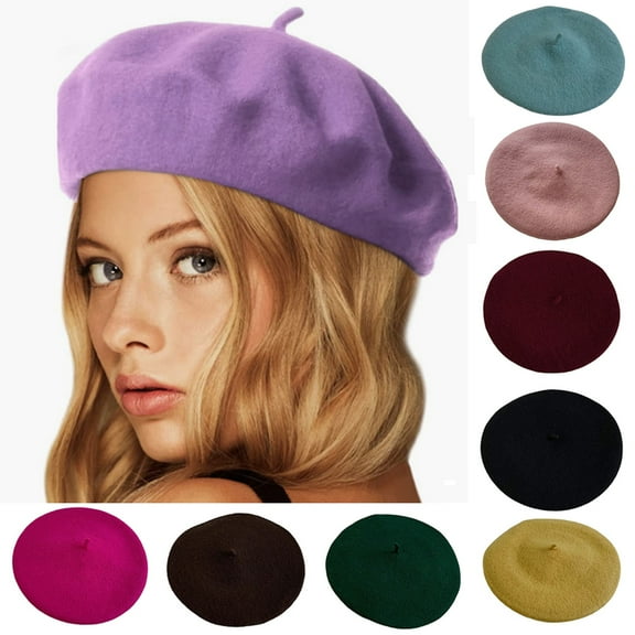 Women Men Wool French Beret Solid Color Warm Beanie Hat Artist Painter Fancy Dress Costumes
