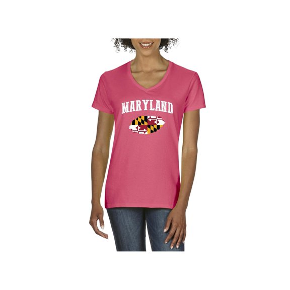 Women's T-Shirt V-Neck Short Sleeve - Maryland Flag