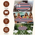 thumbnail image 7 of Navy Blue Red Striped Round Tablecloth, Fitted Table Cover with Elastic for 55"-60" Round Tables, Gradient Horizontal Lines Table Cloth Outdoor Indoor Dinning Party Waterproof Tablecloths, 7 of 7