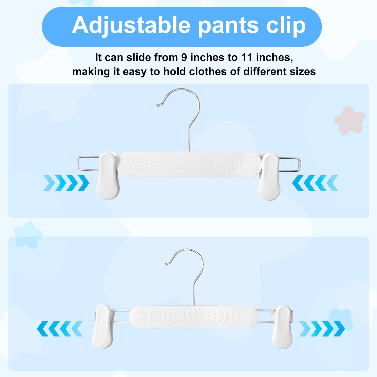20Pcs Plastic Skirt Pant Hangers with Adjustable Clips Frosted Embossing Clothes Shorts Hanger with 360° Swivel Hook for Women Men Kids
