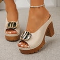thumbnail image 2 of Rokment Women's Buckles Platform Dressy Slides Sandals 2026 Ladies Fashion Casual Leather Peep Toe Slip on Chunky Block High Heels Half Slippers Mules Beige Size 6, 2 of 6