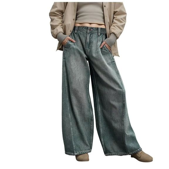 vigerkar Womens Y2K Baggy Jeans Hop Skater Jeans Vintage Skateboard Pants Loose Fit Denim Jeans Blue, M