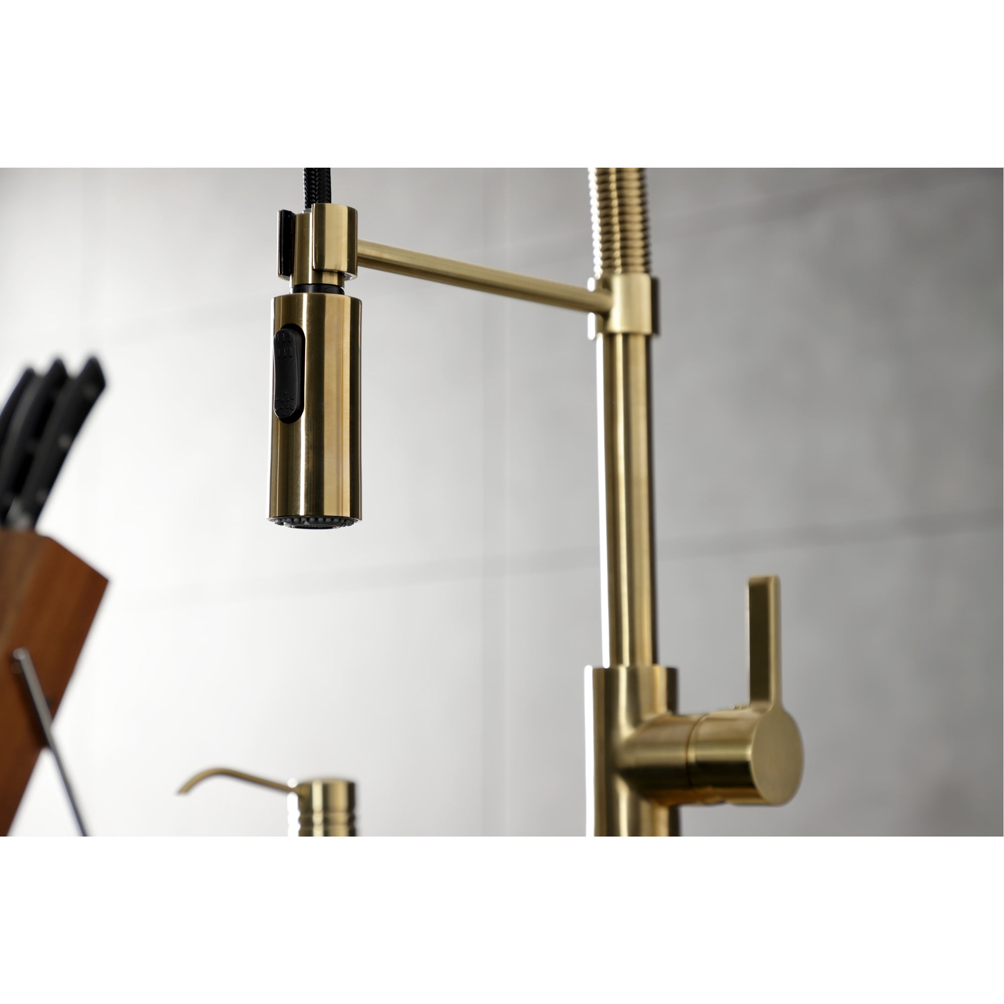 Gourmetier LS8773CTL Continental Single-Handle Deck-Mount Pre-Rinse Kitchen Faucet, Brushed Brass
