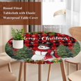 thumbnail image 4 of Red Plaid Christmas Round Tablecloth, Fitted Table Cover with Elastic for 36"-44" Round Tables, Xmas Tree Ball Snowflake Winter Gifts Table Cloth Outdoor Indoor Dinning Party Waterproof Tablecloths, 4 of 7