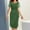 Green, variant on Elegant Office Work Dress for Women's Round Neck Short Sleeve Bodycon Cocktail Midi Dress