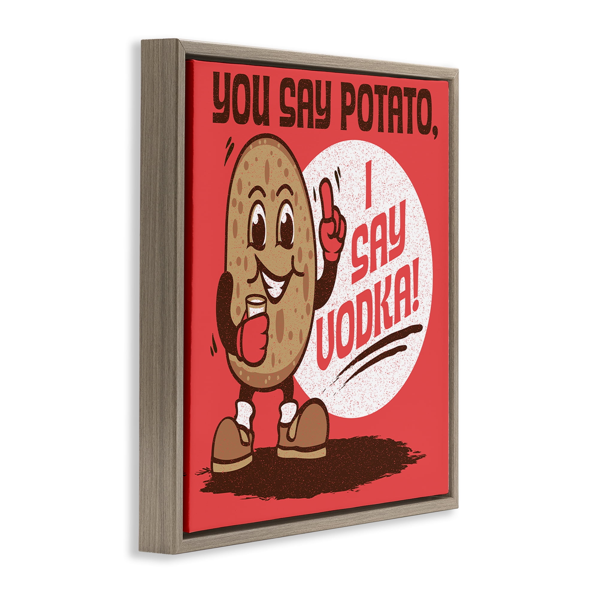 Stupell Industries Funny Potato & Vodka Food & Beverage Painting Brown Floater Framed Canvas Art Print Wall Art, 25 x 25