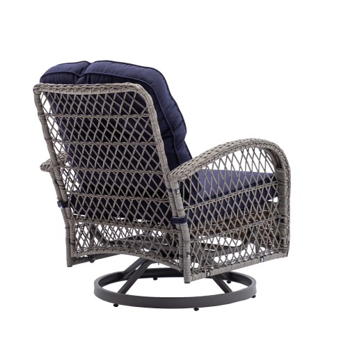3 Pieces Patio Furniture Set, Patio Swivel Rocking Chairs Set, 2PCS Rattan Rocking Chairs and Side Table, Wicker Patio Bistro Set with Padded Cushions, for Patio Deck Porch Balcony,Navy - image 5 of 7