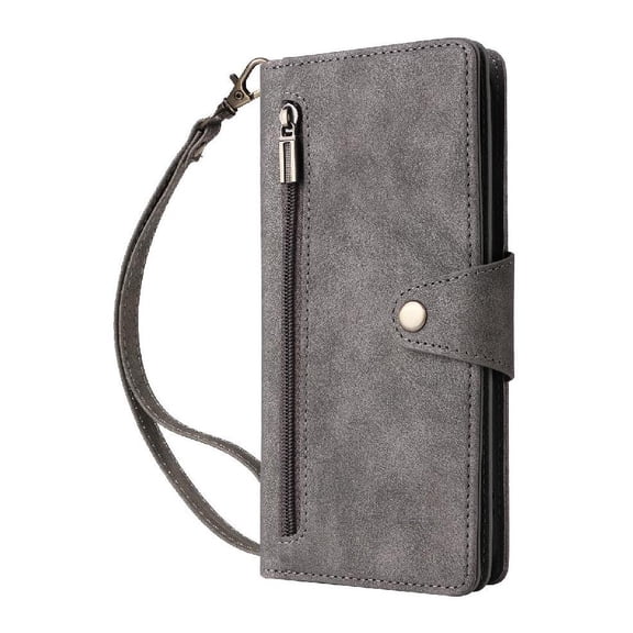 Case for iphone 17 Pro with Hand Strap Magnetic Leather Card Holder Zipper Wallet Cover