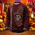 thumbnail image 4 of XIAOCHA Mens Day Of The Dead Long Sleeve Crew Neck T‑Shirt Floral Sugar Skull Sombrero Print Knit Tees, 4 of 6