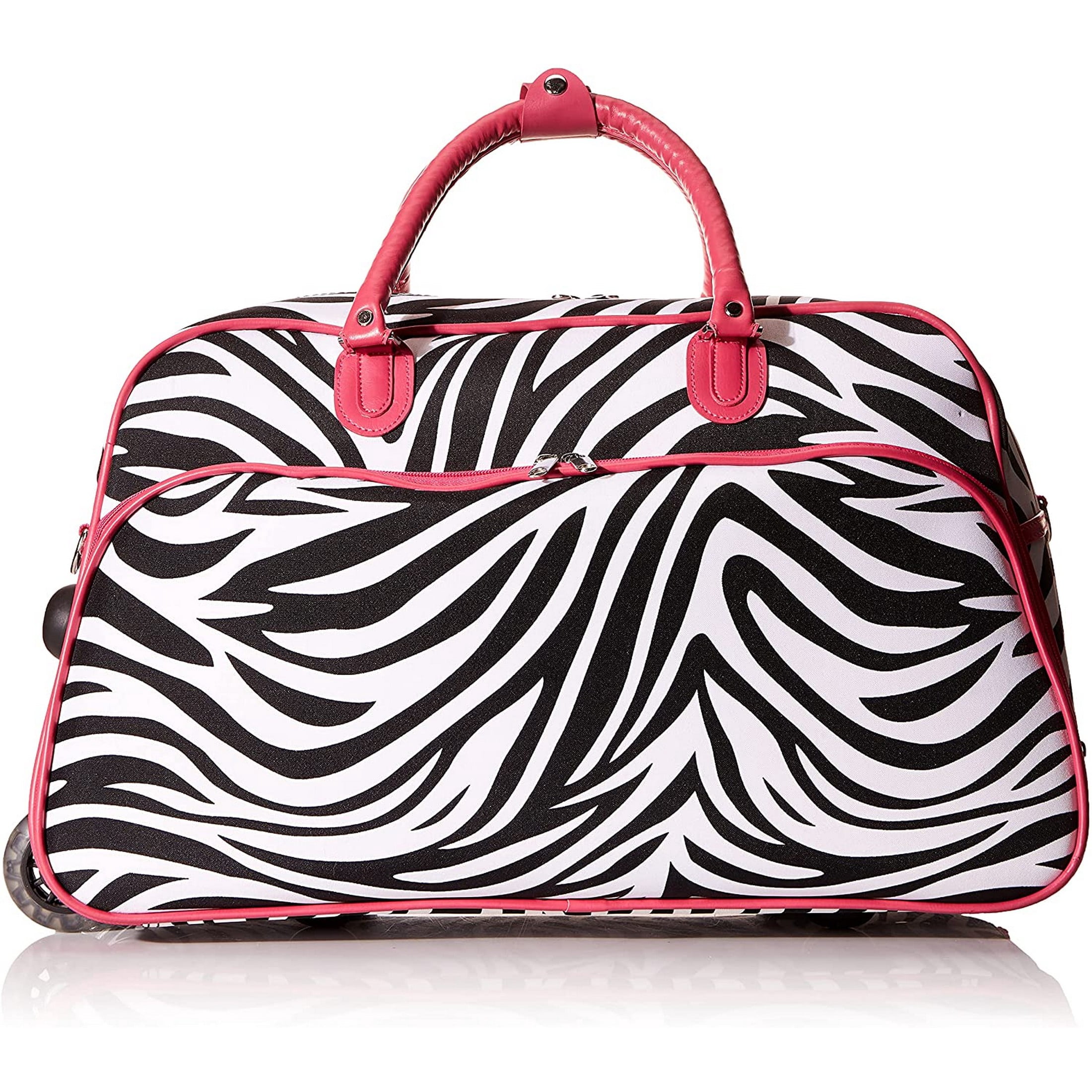 CalBags Animal Prints 21-Inch Carry-On Rolling Duffel Bag - Pink Trim Zebra