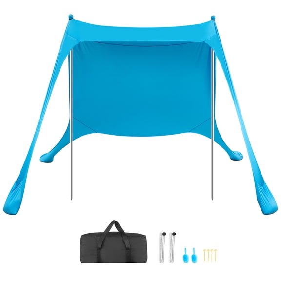 KFFKFF Beach Tent Sun Shelter with UPF50  Protection, 6.6 ft Height, 7.5x7.5 ft Coverage, Quick Setup Canopy with Sandbags, Poles, Shovels, and Portable Shade for Outdoor Activities