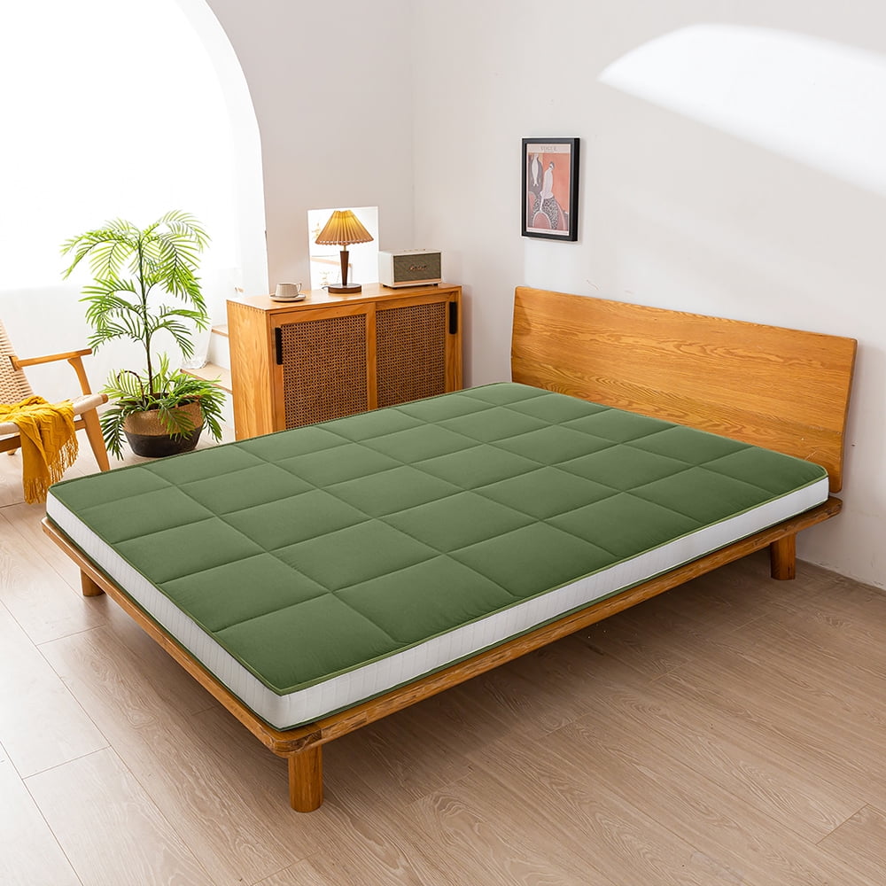 GOODONE 6" Thick Futon Mattress,Padded Japanese Floor Mattress Quilted Bed Mattress Topper,Extra Thick Folding Sleeping Pad,Green,Full Size