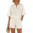 thumbnail image 4 of BOOMNY Womens 2 Peice Shorts Sets Solid Short Sleeve Tops Shorts Outfits for Women Summer Casual Matching Sets, 4 of 5