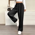 thumbnail image 2 of Women's High Waisted Elastic Waistband Trousers Pants Slacks, Straight Leg Stretchy Solid Color Casual Work Office Lounge Wear for Women | Aestivo,Black M, 2 of 9