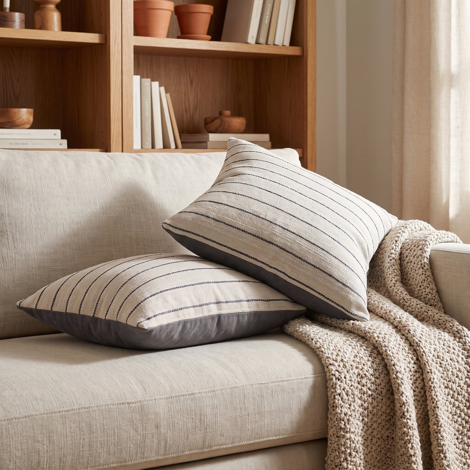 Unique Bargains Striped Geometric Throw Pillow Covers Set of 2 Cushion Cases Blue 18"x18"