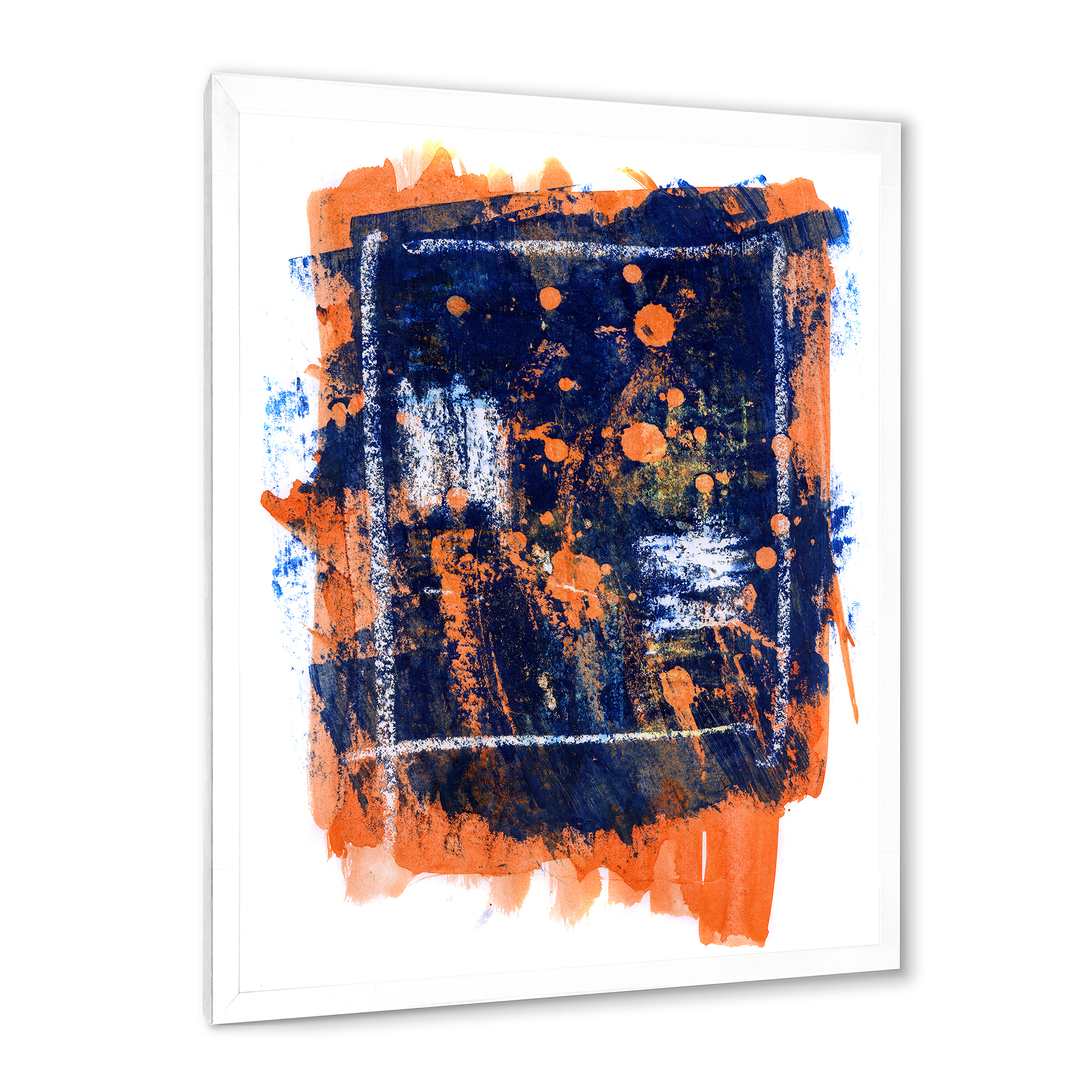 Designart 'Navy Blue and Orange Abstract' Modern Framed Art Print