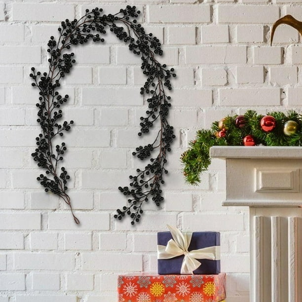 Tallos artificiales de bayas negras, 1,9 m, decoración navideña para el hogar, ramas de acebo para árbol de Navidad, boda, decoración navideña.