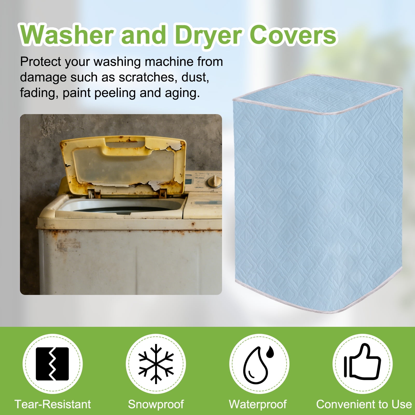 Washer and Dryer Covers 24"x24"x37"- Waterproof, Dustproof PEVA Top Load Washing Machine Cover with Zipper for Laundry Room Balcony, Blue