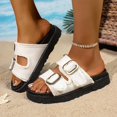 thumbnail image 2 of Fiaer Women's Buckle Denim Platform Slippers Open Toe Slide Mules Sandals Summer Fashion Walking Shoes White 8.5, 2 of 9